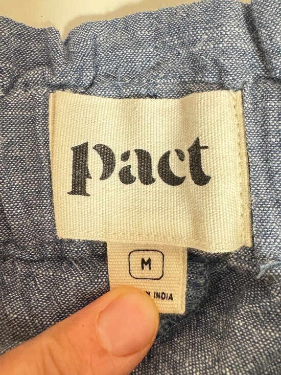 PACT 100% Organic Cotton Blue Chambray Drawstring Crop Pants Size Medium - Picture 8 of 10